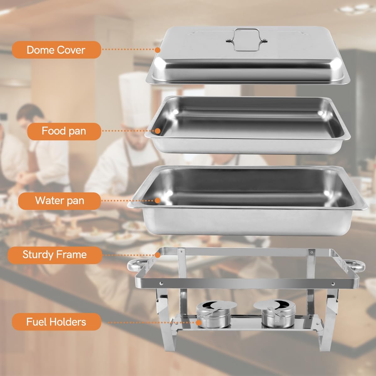 Snowtaros Chafing Dish-set, warmhoudcontainers voor gerechten, 9 liter, roestvrij staal, warmhoudcontainer, eten, voedselverwarmer voor buffet, feesten, bruiloften (4 stuks, 4 x GN 1/1)