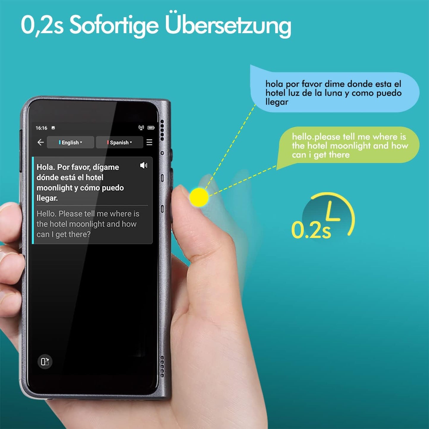 door Timekettle, T1 taalvertaler met 4 inch HD-scherm, ondersteuning 40 talen en fotovertaling, instant vertaler apparaat geen wifi nodig, ingebouwde 2-jarige wereldwijde mobiele gegevens