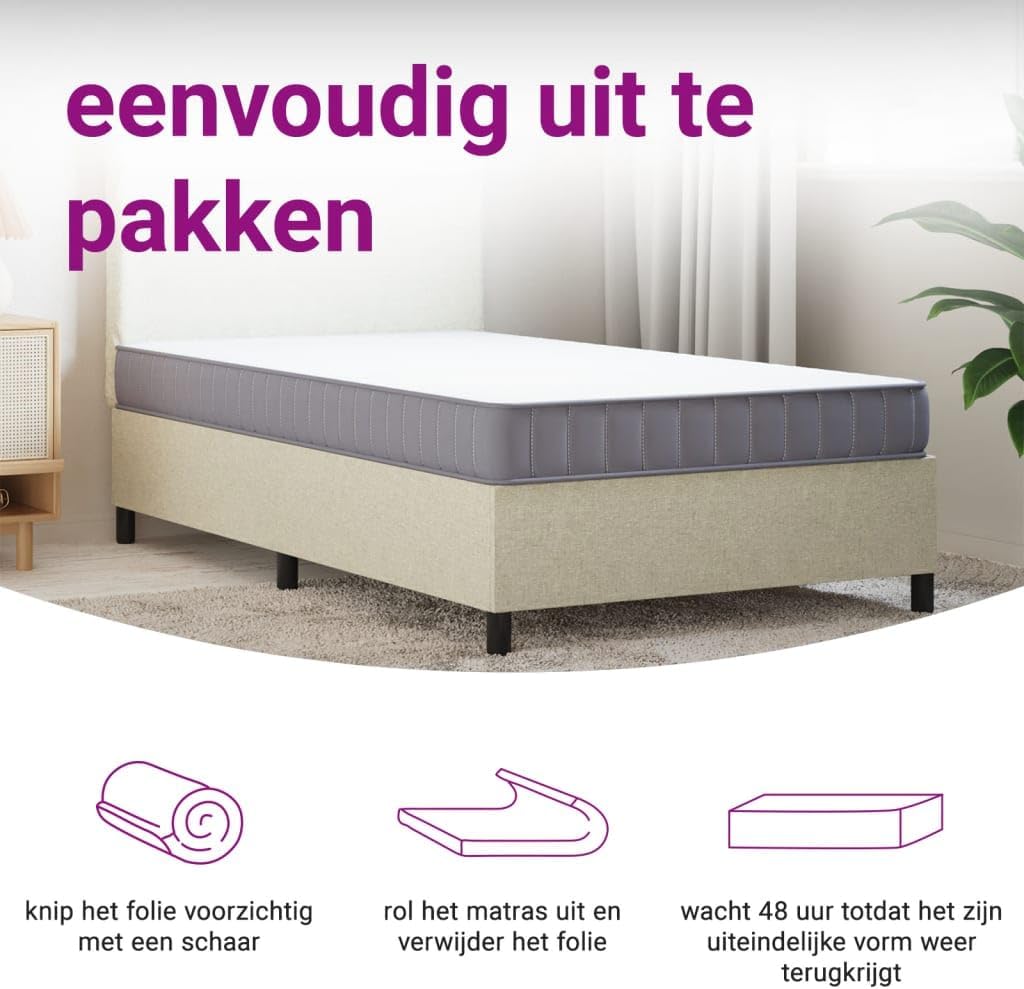 Schuimmatras – Eenpersoonsmatras – Eenpersoons Matras – Matras Schuimrubber – Foam Matras – Middelzacht – 100x200 cm – Afritsbare Wasbare Hoes