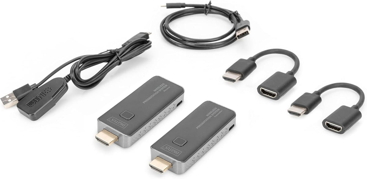 DIGITUS DS-55319 Click & Present Mini - Draadloos presentatiesysteem - BYOD: Laptop, tablet, smartphone - Geen app/driver nodig - Echt Plug & Play - Zilver/Zwart
