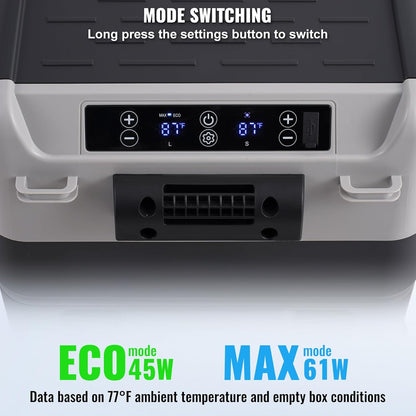 VEVOR Draagbare autokoelkast, 12 V koelkast, draagbare vriezer met twee zones, 50 l, instelbare temperatuur -20~20 °C, compressorkoeler voor thuis, outdoor, camper, auto