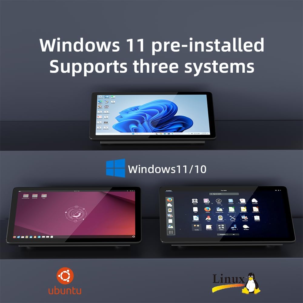 Computer Mini PC Mini Desktop Computers Win 11 Pro N5095, Touch Screen Mini PC 10.1 Inch with 8GB RAM, 128GB ROM, Dual 4K Display Output, HDMI, Dual Rs232, WiFi 5.0, BT 5.0, Type-C - QUORE