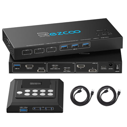 4K @120Hz HDMI DP KVM Switch Dual Monitor USB 3.0 2 monitoren 2 computers EDID emulatoren voor 2 pc's delen 2 schermen en 4 USB 3.0-poorten SPDIF kopieer uitbreidingsmodus, 2 USB-kabels en controller.