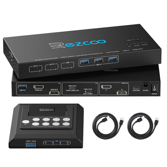 4K @120Hz HDMI DP KVM Switch Dual Monitor USB 3.0 2 monitoren 2 computers EDID emulatoren voor 2 pc's delen 2 schermen en 4 USB 3.0-poorten SPDIF kopieer uitbreidingsmodus, 2 USB-kabels en controller.