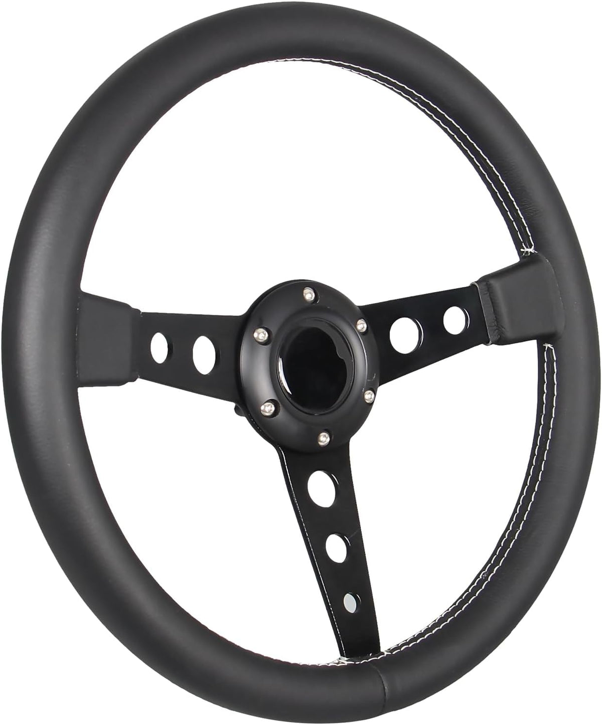 Stuurwiel – Sportstuur – Race Stuur – Drift Stuur – Lederen Stuur – 14 Inch (350mm) – Zwart Leer Met Witte Stiksels