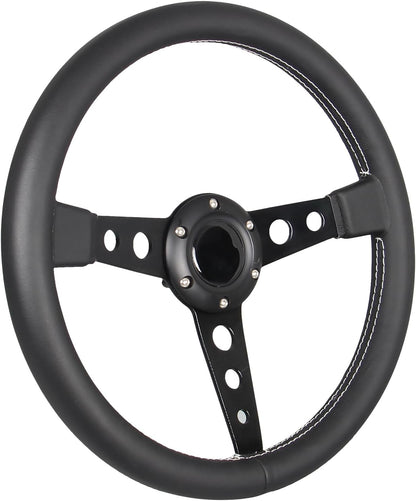 Stuurwiel – Sportstuur – Race Stuur – Drift Stuur – Lederen Stuur – 14 Inch (350mm) – Zwart Leer Met Witte Stiksels