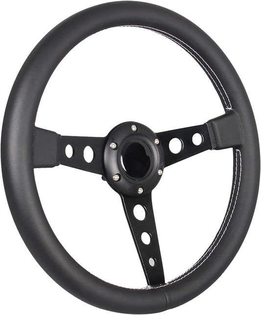 Stuurwiel – Sportstuur – Race Stuur – Drift Stuur – Lederen Stuur – 14 Inch (350mm) – Zwart Leer Met Witte Stiksels