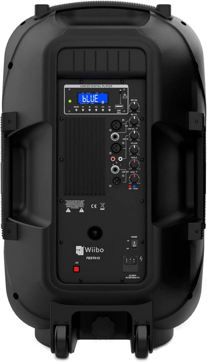 Actieve luidspreker – PA speaker – Bluetooth speaker – Party speaker – Feestspeaker – 15 inch 600W piek – Inclusief microfoon, standaard en RGB ledverlichting