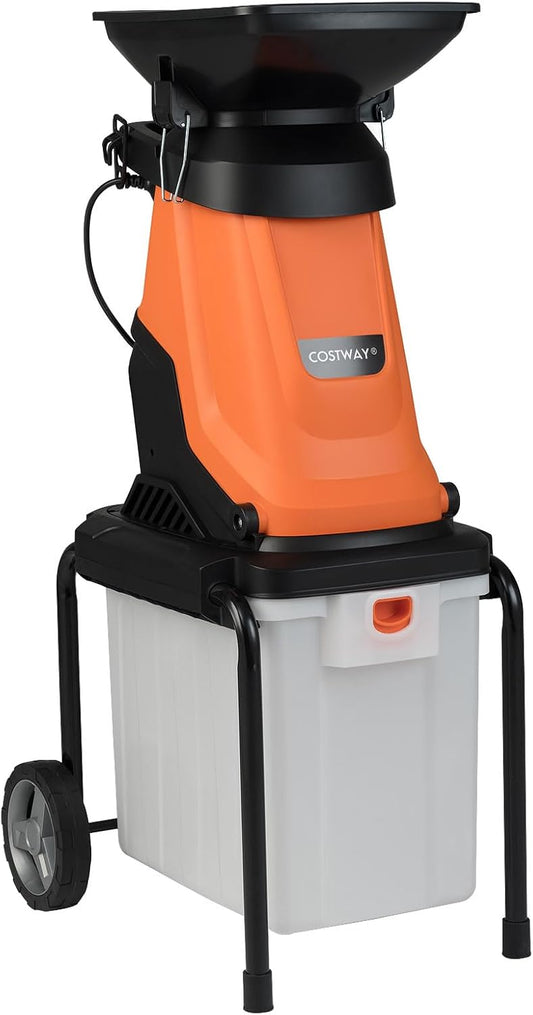 FANTASK Tuinhakselaar, elektrische hakselaar met wielen en 50 l opvangbox, snijdikte 45 mm, elektrische houthakselaar met kabel, messenhakselaar voor tuinreiniging, oranje, 3000 W 55 x 44 x 106 cm