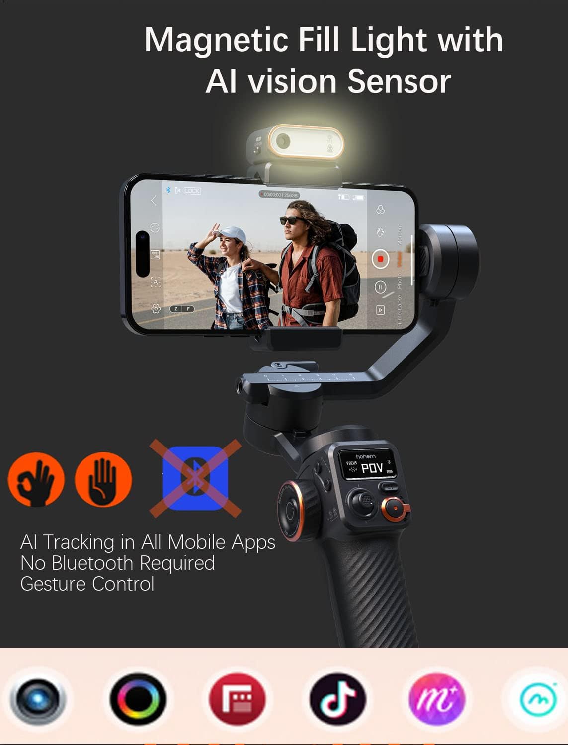 Hohem iSteady M6 Kit Smartphone Gimbal Stabilisator 3 assen met magnetische AI-Tracker Fill Light voor iPhone Android met 0,91 inch OLED-display Max. Draagvermogen 400 g