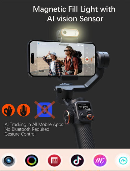 Hohem iSteady M6 Kit Smartphone Gimbal Stabilisator 3 assen met magnetische AI-Tracker Fill Light voor iPhone Android met 0,91 inch OLED-display Max. Draagvermogen 400 g