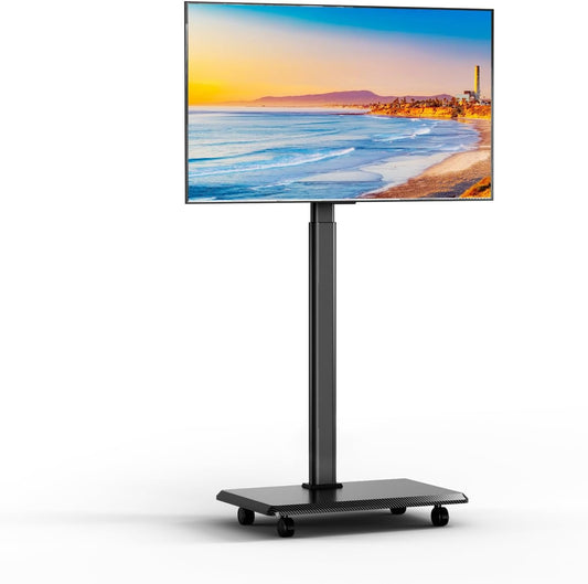 Mobiele tv-kar rollende tv-standaard voor schermen van 26-70 inch, mobiele tv-kar voor maximaal 80 lbs, 25° draaibaar met 6 niveaus van hoogteverstelling voor optimaal zicht, tv-standaards voor