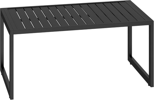 Outsunny Beistelltisch mit Lamellendesign Balkontisch aus Aluminium Kaffeetisch wetterfest Gartentisch pflegeleicht Sofatisch Outdoor Tisch für Balcony Garten Terrasse 90 x 50 x 42 cm Schwarz