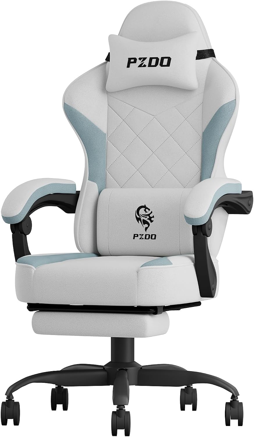 Gaming Stoel Ergonomische Computerstoel – Bureaustoel Gamingstoel Werkstoel – PC-Stoel met Voetensteun – Verstelbare Rugleuning en Armleuningen – Zitkussen met Pocketveren en Latex – Ademend Technisch Stof Grijs