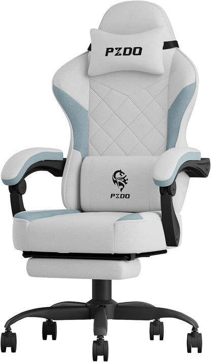 Gaming Stoel Ergonomische Computerstoel – Bureaustoel Gamingstoel Werkstoel – PC-Stoel met Voetensteun – Verstelbare Rugleuning en Armleuningen – Zitkussen met Pocketveren en Latex – Ademend Technisch Stof Grijs