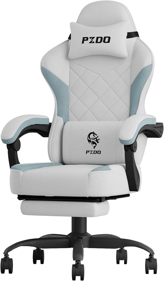 Gaming Stoel Ergonomische Computerstoel – Bureaustoel Gamingstoel Werkstoel – PC-Stoel met Voetensteun – Verstelbare Rugleuning en Armleuningen – Zitkussen met Pocketveren en Latex – Ademend Technisch Stof Grijs