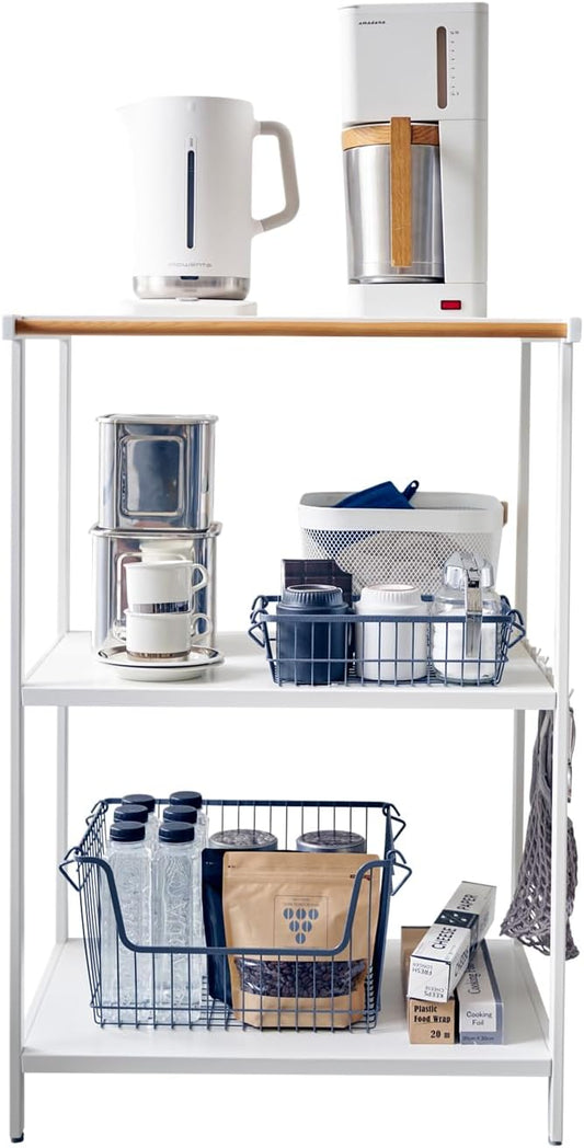 Yamazaki 3597 TOWER 3~Tiered Storage Rack, white, Steel/Wood, 60 x 46.5 x 90 cm