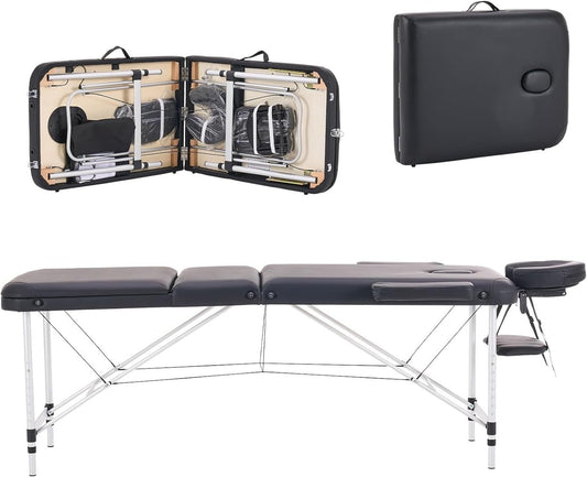 Massagetafel – Massagebank – Behandelingstafel – Therapiebed – Draagbare Massagetafel – Verstelbare Hoofdsteun & Rugleuning – Aluminium Frame & 5 cm Hoge Dichtheid Spons