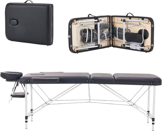 Massagetafel – Behandeltafel – Massagebed – Tattootafel – Esthetische Tafel – Zwart – Opvouwbaar En Draagbaar – Verstelbaar In 3 Delen Met Aluminiumlegering En 5 Cm Schuimvulling
