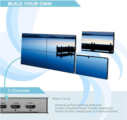 2x3 Video Wall Controller | 4K @30Hz | Edge Masking, 1 HDMI Input & 6 HDMI Outputs, 1x1,1x2,1x3,1x4,1x5,1x6,2x1,2x2,2x3,3x1,3x2,4x1,5x1,6x1 IR Control, Plug & Play