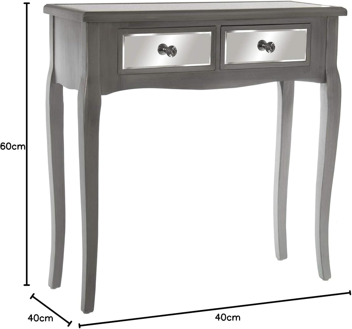 DRW bijzettafel met 2 laden van hout en spiegel in zilver 80 x 30 x 80 cm