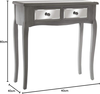 DRW bijzettafel met 2 laden van hout en spiegel in zilver 80 x 30 x 80 cm