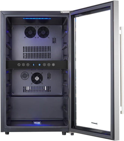 Kalamera KRC-45BSS Wijnkoelkast met 2 zones, roestvrijstalen look, 45 flessen (tot 310 mm hoogte), 120 liter, twee koelzones 5-10 °C/10-18 °C, vrijstaand