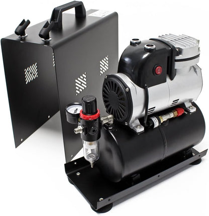 Wiltec airbrush compressor AF189A met luchttank en 1 cilinder luchtdruk tot 6 bar met automatische uitschakelfunctie en manometer