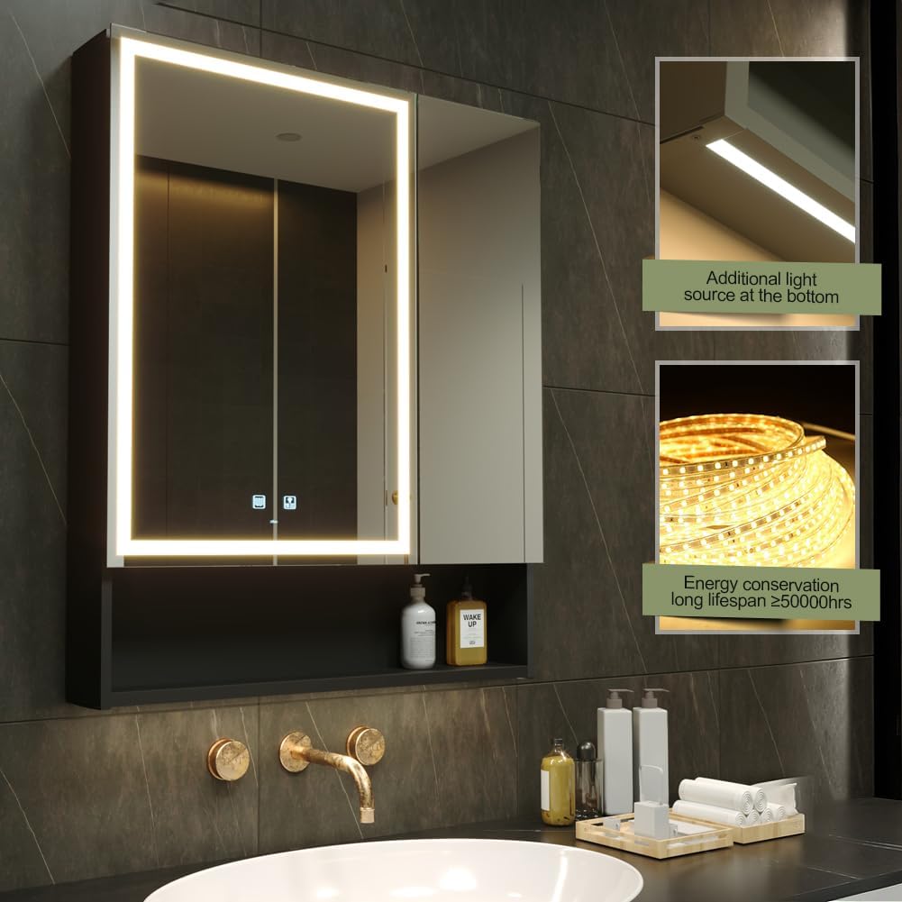 LED Spiegelkast Badkamer – Medicijnkast – Badkamerspiegel – Opbergkast – Verlichte Spiegel – Instelbare Kleurtemperatuur – Anti-Mist Functie – Stopcontact & USB Poort – 75x85 cm - QUORE