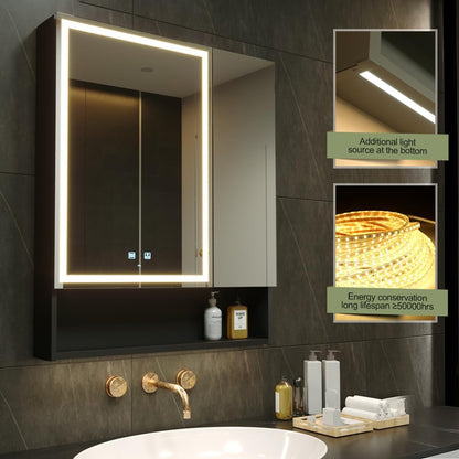 LED Spiegelkast Badkamer – Medicijnkast – Badkamerspiegel – Opbergkast – Verlichte Spiegel – Instelbare Kleurtemperatuur – Anti-Mist Functie – Stopcontact & USB Poort – 75x85 cm - QUORE