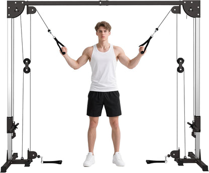 Krachtstation – Cable Crossover – Fitnessstation – Thuisgym – Trainmachine – Dubbele Kabels – Gewicht Instelbaar Tot 100 kg – Stalen Frame 245x85x207 cm – Zwart - QUORE