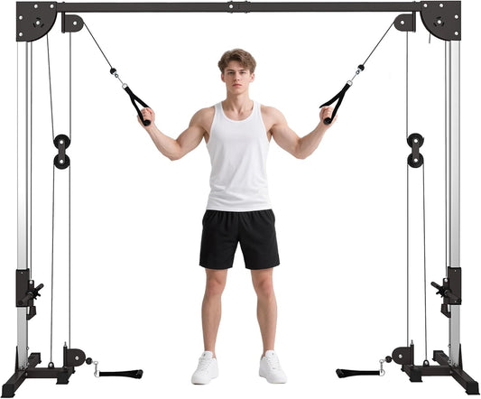 Krachtstation – Cable Crossover – Fitnessstation – Thuisgym – Trainmachine – Dubbele Kabels – Gewicht Instelbaar Tot 100 kg – Stalen Frame 245x85x207 cm – Zwart - QUORE