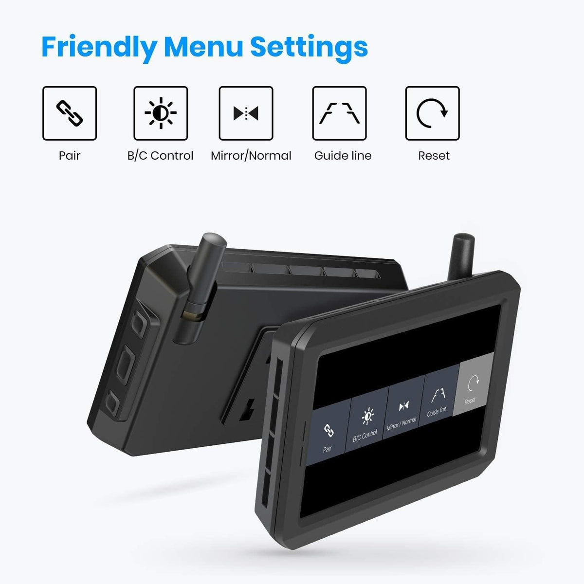 AUTO-VOX W7 Draadloze Digitale Achteruitrijcameraset Met 5 Inch (12,7 cm) Lcd-Monitor Met Antenne, Ingebouwde Radiozender, Draadloze Parkeerhulp, Waterdicht Ip68 Backup Achteruitrijcamera, Nachtzicht