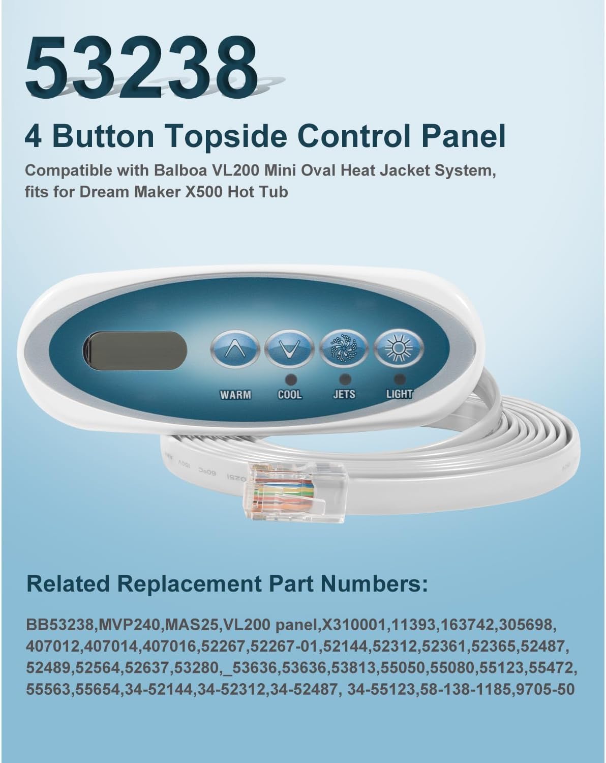 53238 Bedieningspaneel, vervanging met led-display, 4-toetsen Whirlpool-bedieningspaneel voor Balboa VL200 Heat Jacket Systemen