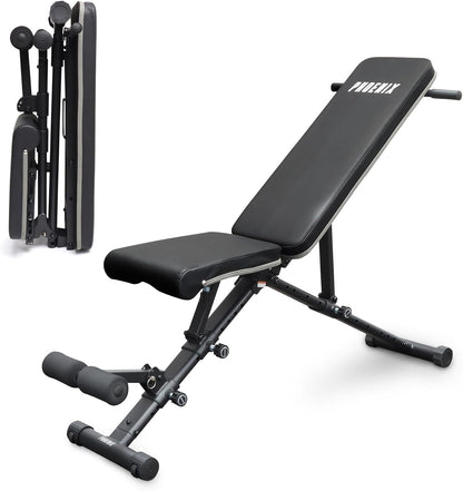Phoenix Fitness Adjustable Bench - Folding Weight Bench for Full Body Workout - 362kg Strength Training Bench for Home Gym - Utility Slope Decline Flat Bench for Weightlifting - QUORE