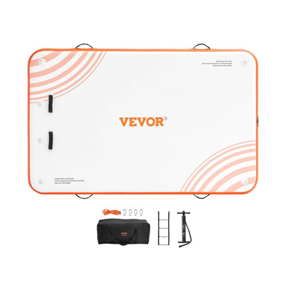 VEVOR Opblaasbaar drijvend dok, 8 x 5 ft opblaasbaar dockplatform, antislip waterdrijvende dokmat met draagbare draagtas en afneembare ladder, drijvend platform eilandvlot voor zwembad, strand, oceaan