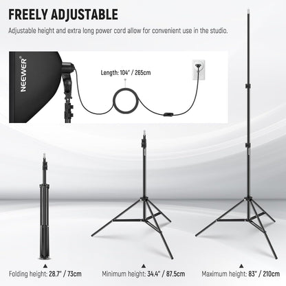 NEEWER Softbox verlichtingsset, equivalent aan 700 W, verpakking van 3 stuks, CE & UKCA gecertificeerde 5700 K led-gloeilampen, 61 x 61 cm softboxen met E27-fitting, continue fotografieset, fotostudio
