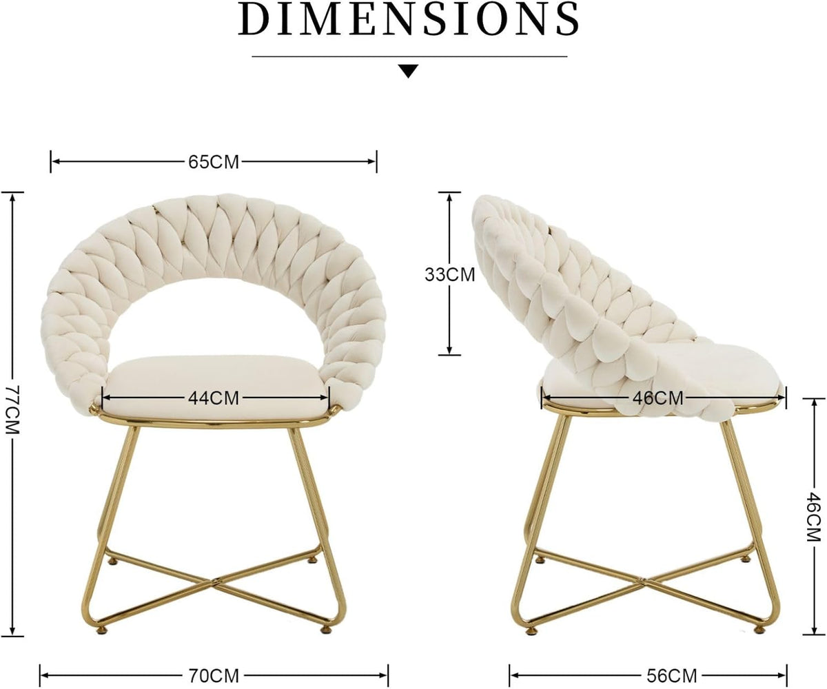 chairus Set of 2 Beige Velvet Living Room Upholstered Chair with Gold Metal Legs, Modern Bedroom Dressing Table Chair with Backrest, Beige - QUORE