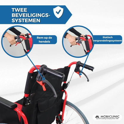 Opvouwbare rolstoel | Remmen op handgrepen en wielen | Ultralicht | Tweedelige rugleuning | Aluminium | Torre | Mobiclinic