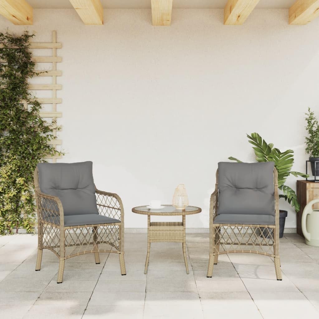 Garden Chairs with Cushions 2 Pieces Mix Beige Poly Rattan Garden Chairs Weatherproof Wood Garden Furniture Balcony Patio Patio Stacking Chair Armchair - QUORE