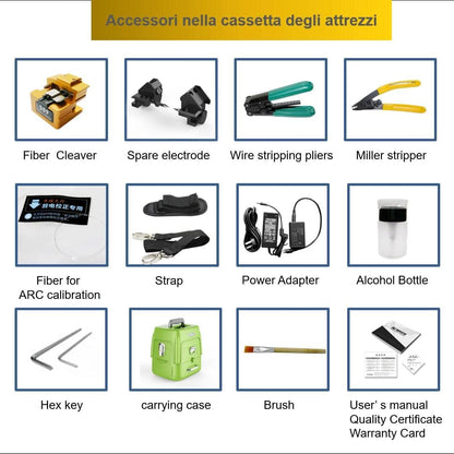 Fusion Splicer AI-9 Kit, glasvezellasapparaat met 6 motoren en kernuitlijning voor FTTH hoofdlijnen bouwprojecten en kabelsplitsing (EU Plug)