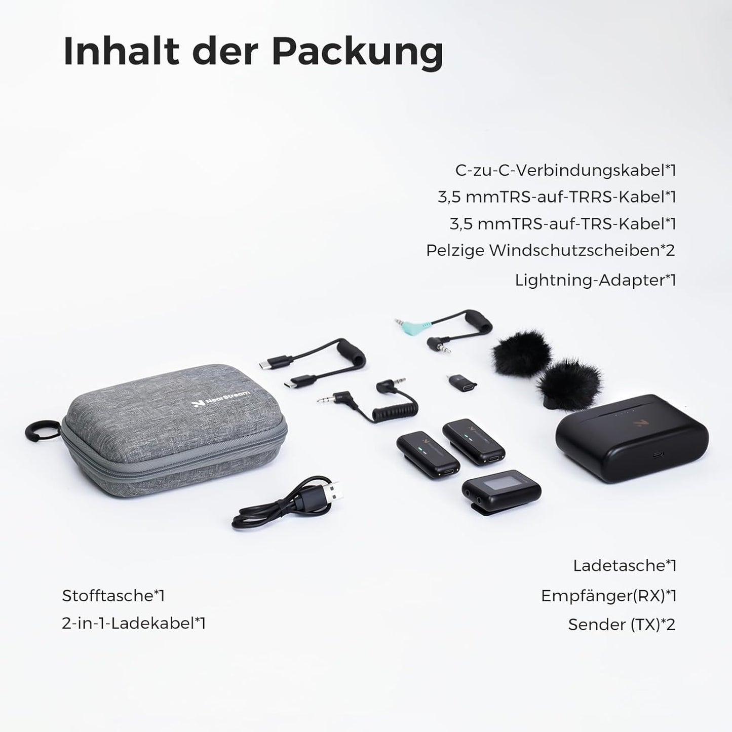 NearStream Draadloze lavalier-microfoon voor Android, iOS, camera, pc, draadloze microfoon voor video-opname, streaming, vlog, interview, 656 ft transmissie, lcd-display, 20 uur batterijduur (AWM20T)