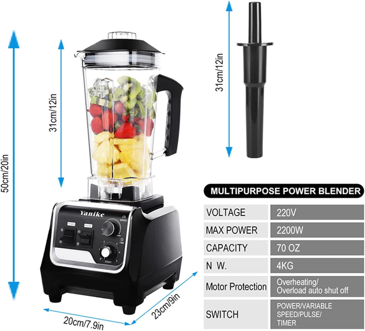 Professionele blender, 2200 W, huishoudelijke en commerciële high-performance mixer voor shakes en smoothies met 2 liter BPA-vrije Tritan-kruk, timer (blender)