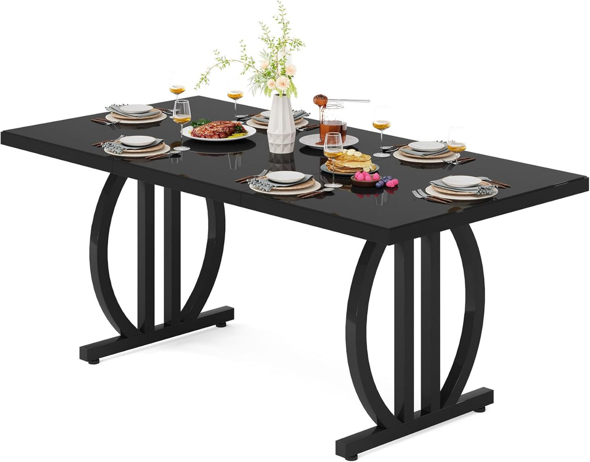 Tribesigns Black Dining Table for 4-6 People, 160 cm Rectangular Kitchen Table with Strong Metal Frame, Modern Industrial Kitchen and Dining Room Furniture