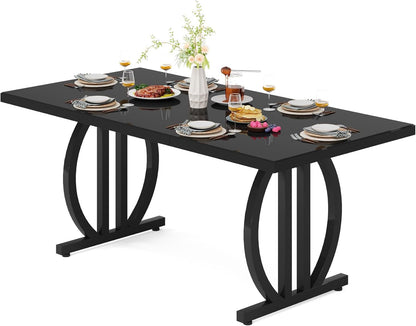 Tribesigns Black Dining Table for 4-6 People, 160 cm Rectangular Kitchen Table with Strong Metal Frame, Modern Industrial Kitchen and Dining Room Furniture