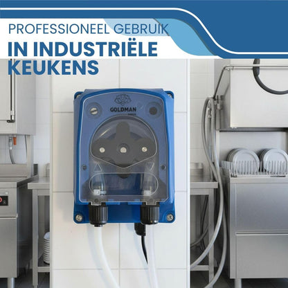 Peristaltische doseerpomp, verstelbaar, 120 ml/min, doseerder voor wasmiddel en glansspoelmiddel voor industriële vaatwassers, IP65, 5 W, wandmontage - QUORE