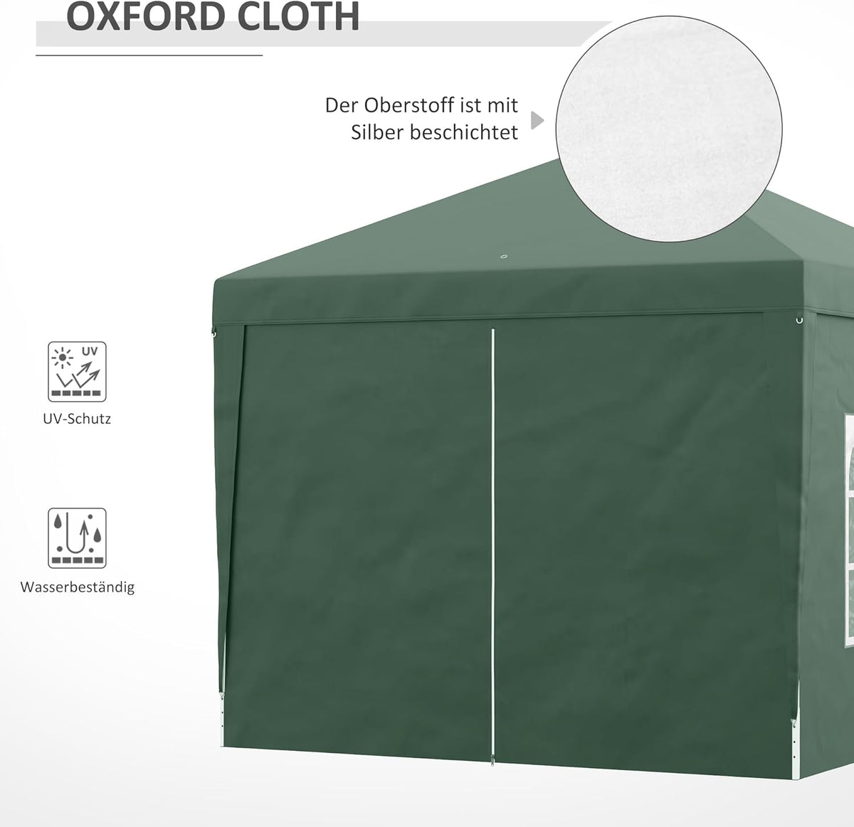 Outsunny Folding Pavilion approx 3 x 3 m - Pavilion with 4 side walls, windows, marquee with UV protection, gazebo including carry bag - for garden, terrace, steel Oxford, green - QUORE