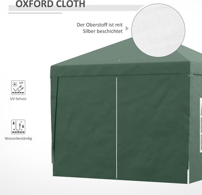 Outsunny Folding Pavilion approx 3 x 3 m - Pavilion with 4 side walls, windows, marquee with UV protection, gazebo including carry bag - for garden, terrace, steel Oxford, green - QUORE