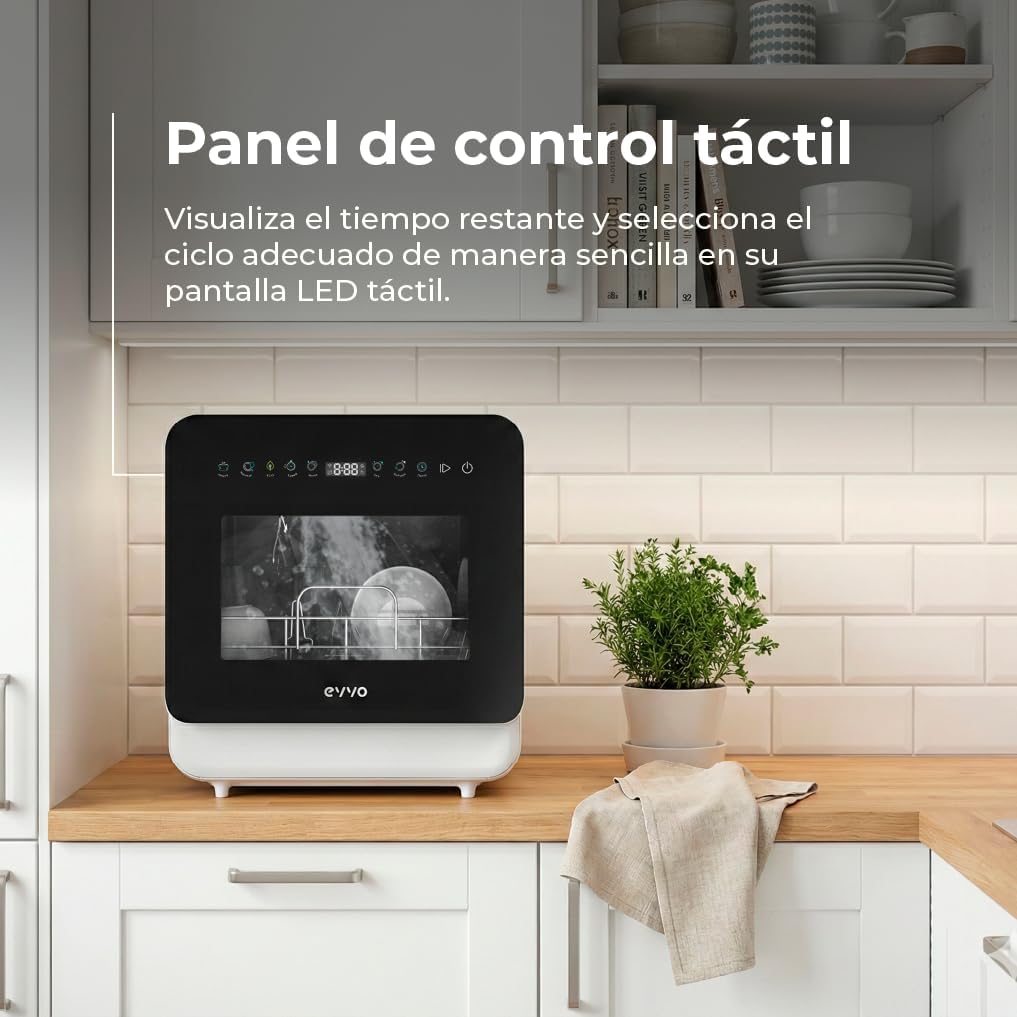 EVVO Mini D Trip 3 Compacte vaatwasser, 3 couverts, energieklasse C, 6 programma's, extra Air Fresh, led-touch-paneel, startvoorkeuze, geen installatie