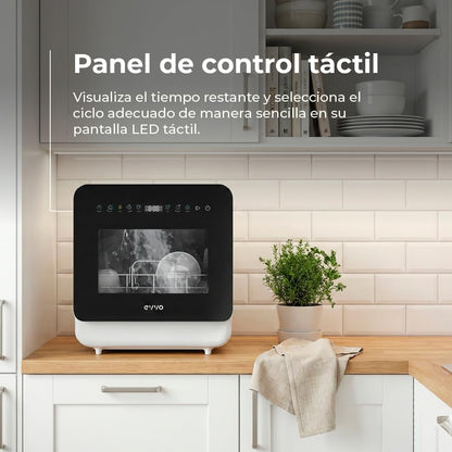 EVVO Mini D Trip 3 Compacte vaatwasser, 3 couverts, energieklasse C, 6 programma's, extra Air Fresh, led-touch-paneel, startvoorkeuze, geen installatie